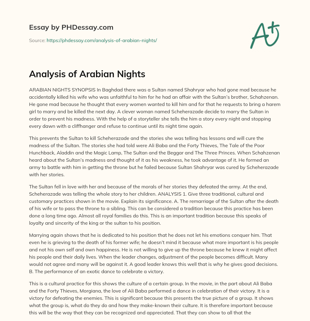 Analysis of Arabian Nights essay