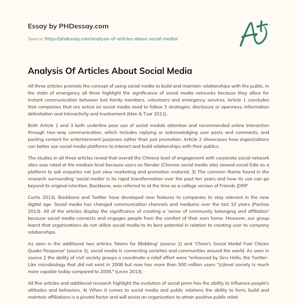 Analysis Of Articles About Social Media essay