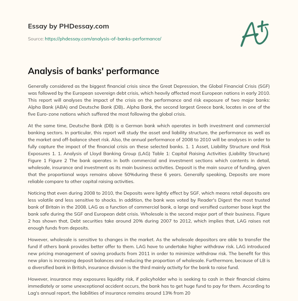 Analysis of banks’ performance essay
