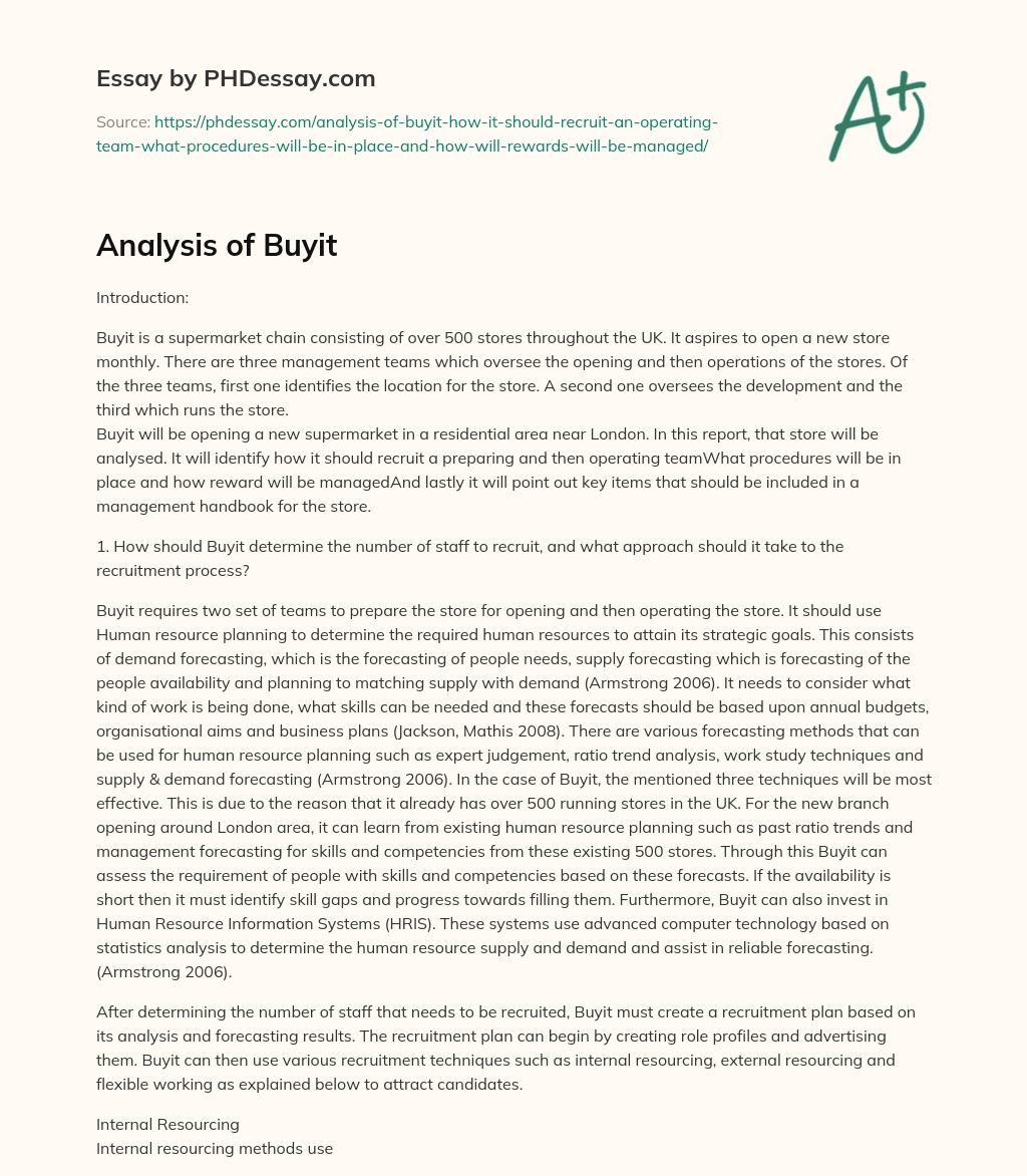 Analysis of Buyit essay