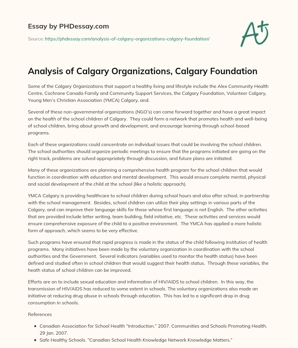 Analysis of Calgary Organizations, Calgary Foundation essay
