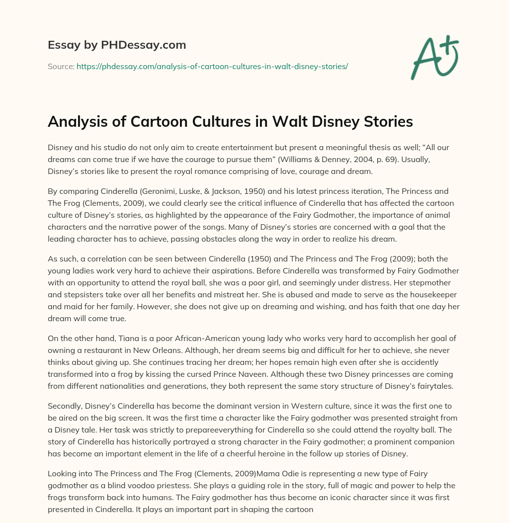 Analysis of Cartoon Cultures in Walt Disney Stories essay