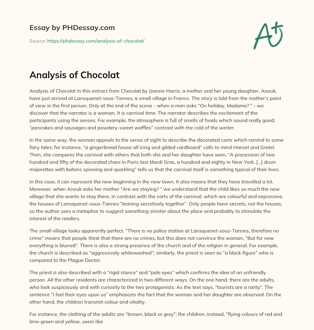 Analysis of Chocolat essay