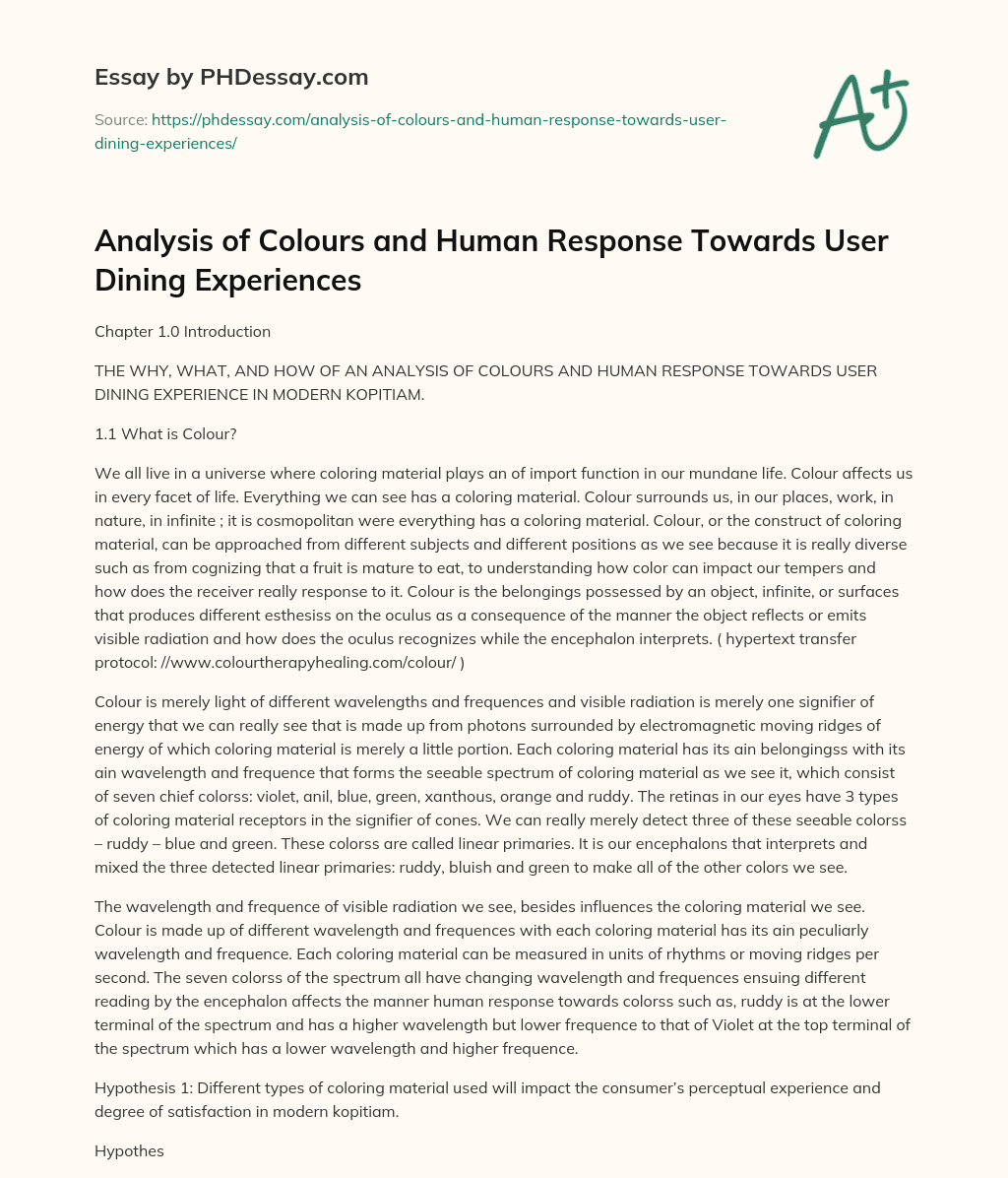 Analysis of Colours and Human Response Towards User Dining Experiences essay