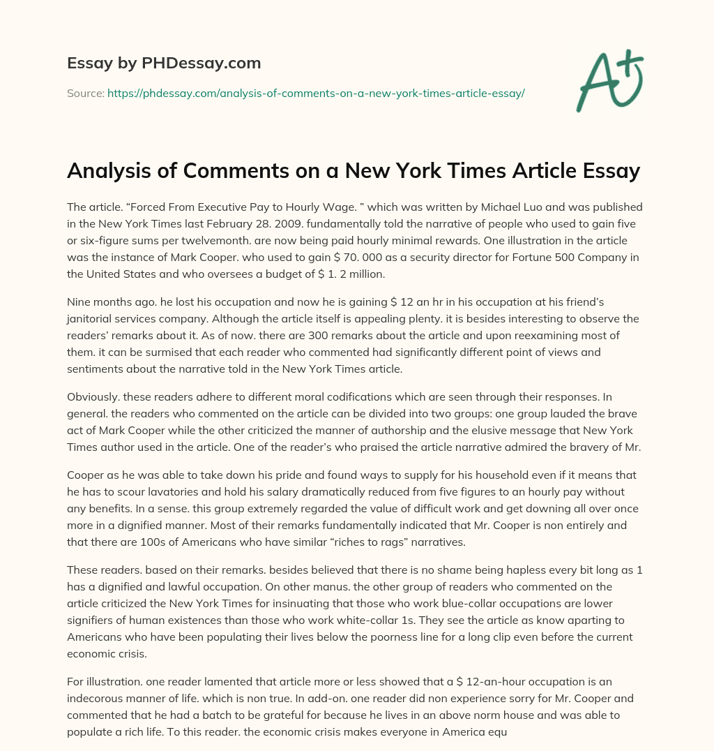 Analysis of Comments on a New York Times Article Essay essay