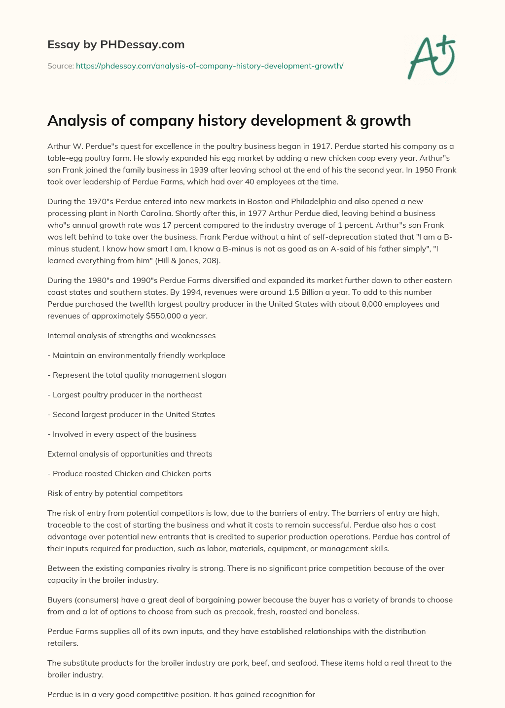 Analysis of company history development & growth essay
