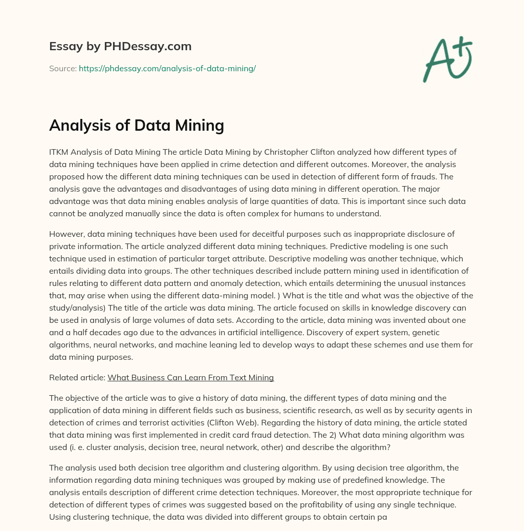 Analysis of Data Mining essay