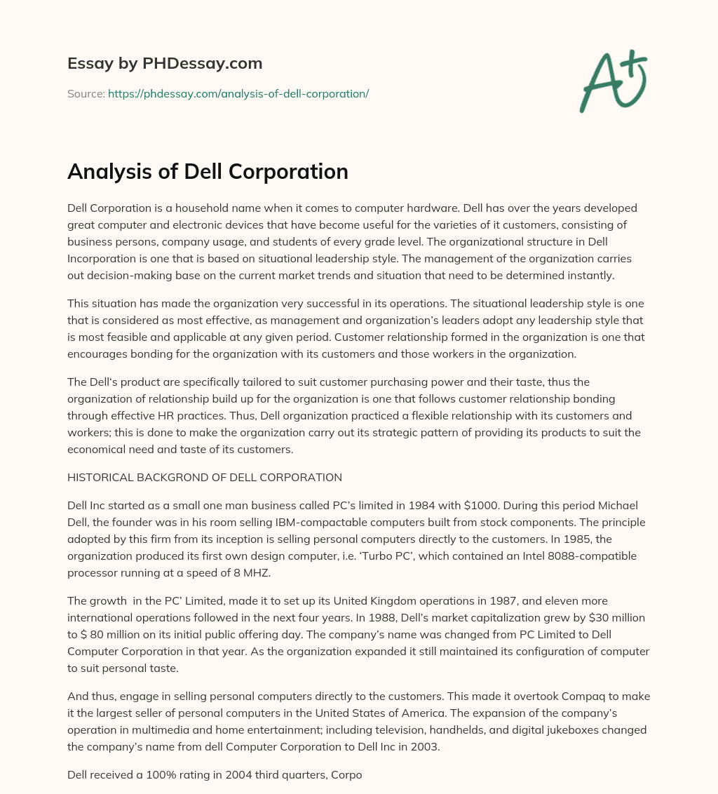 Analysis of Dell Corporation essay