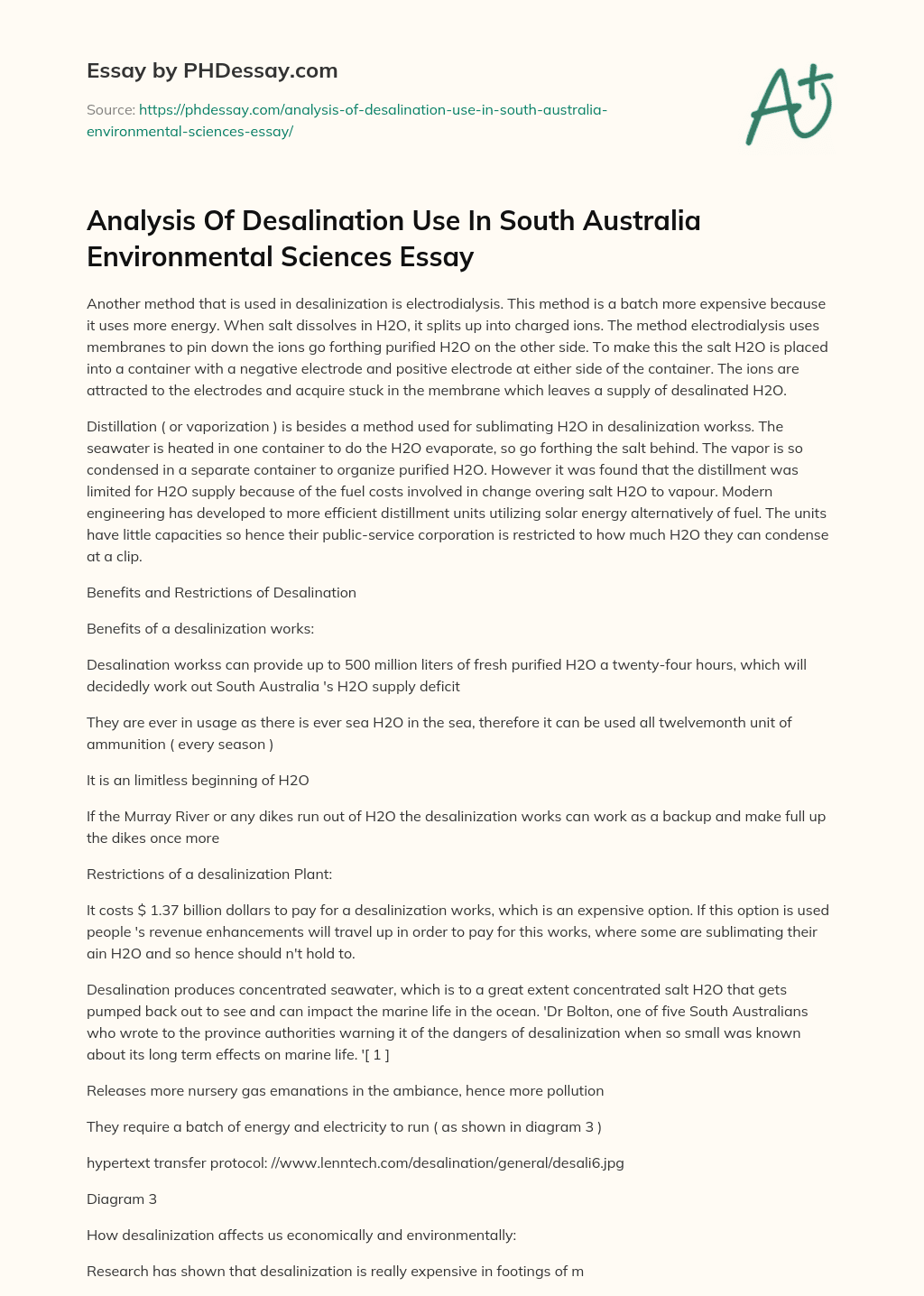 Analysis Of Desalination Use In South Australia Environmental Sciences Essay essay