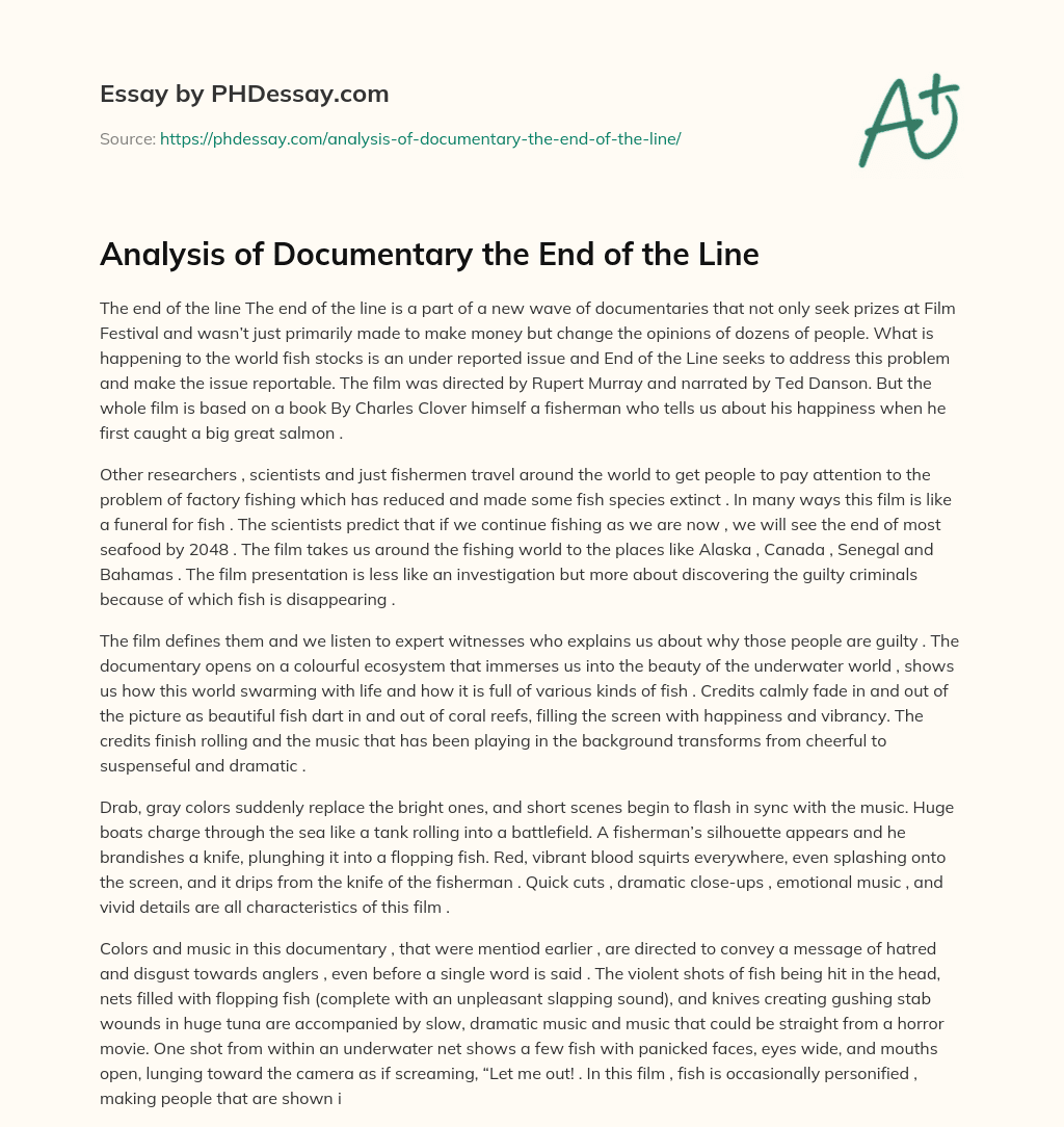 Analysis of Documentary  the End of the Line essay