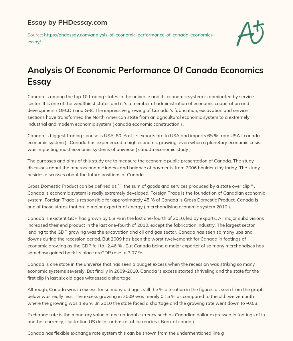 Analysis Of Economic Performance Of Canada Economics Essay essay