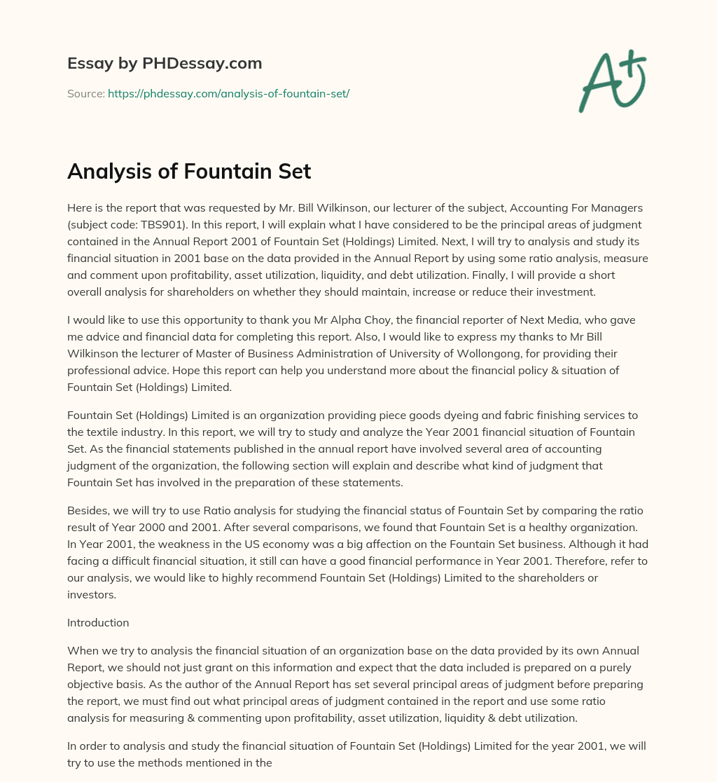 Analysis of Fountain Set essay