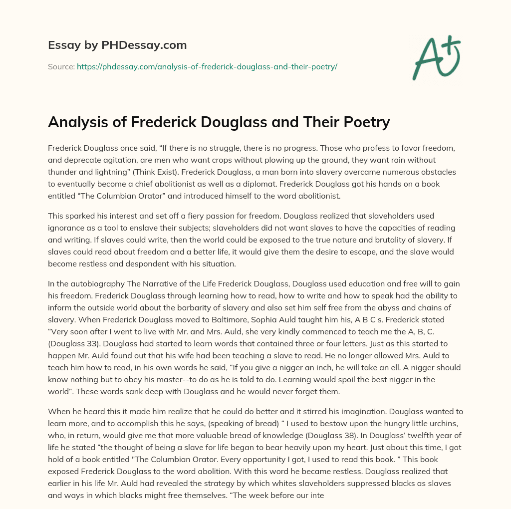 Analysis of Frederick Douglass and Their Poetry essay