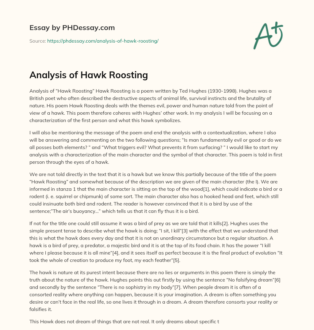 Analysis of Hawk Roosting essay