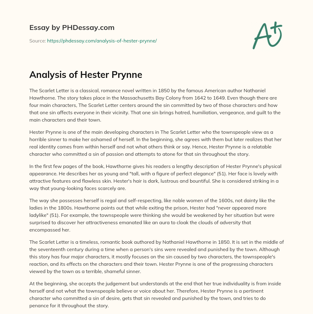 Analysis of Hester Prynne essay