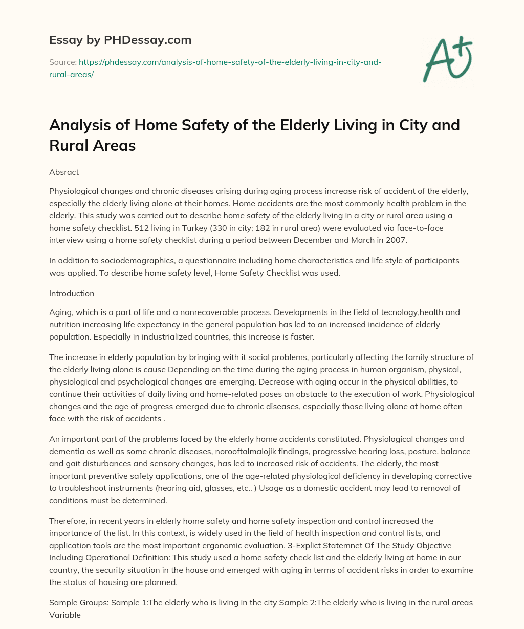 Analysis of Home Safety of the Elderly Living in City and Rural Areas essay