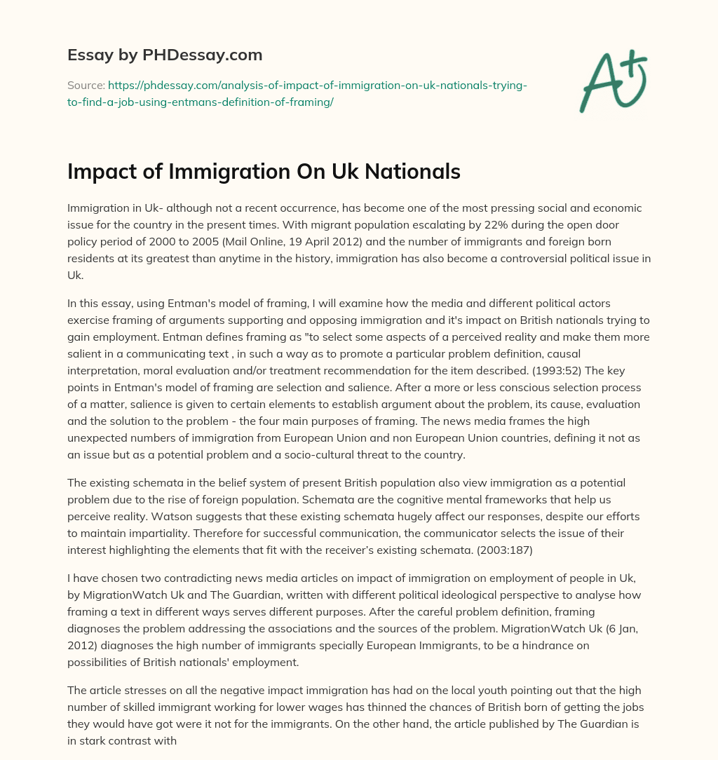 Impact of Immigration On Uk Nationals essay