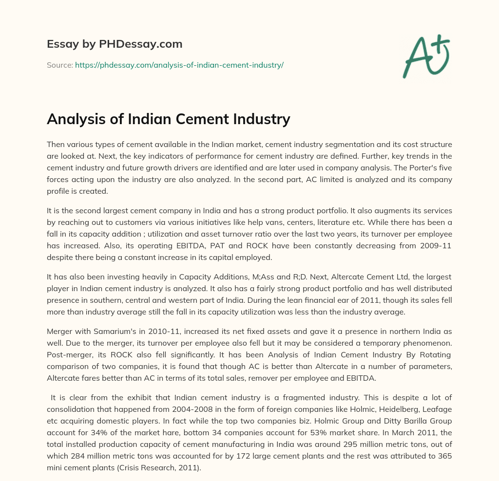 Analysis of Indian Cement Industry essay