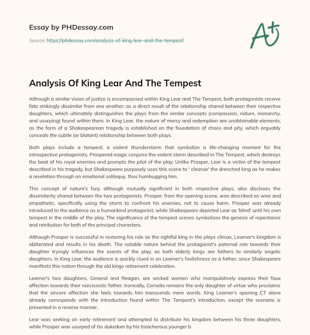 Analysis Of King Lear And The Tempest essay