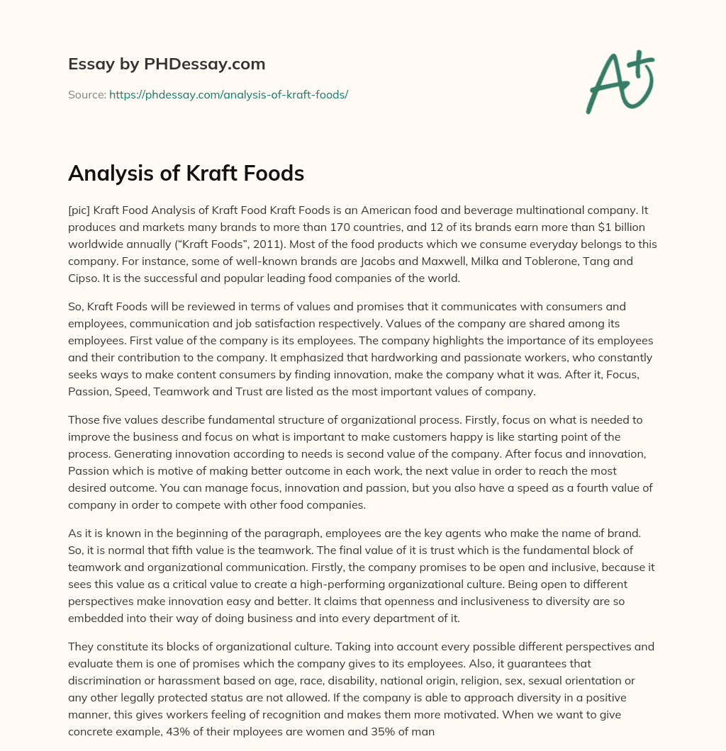 Analysis of Kraft Foods essay