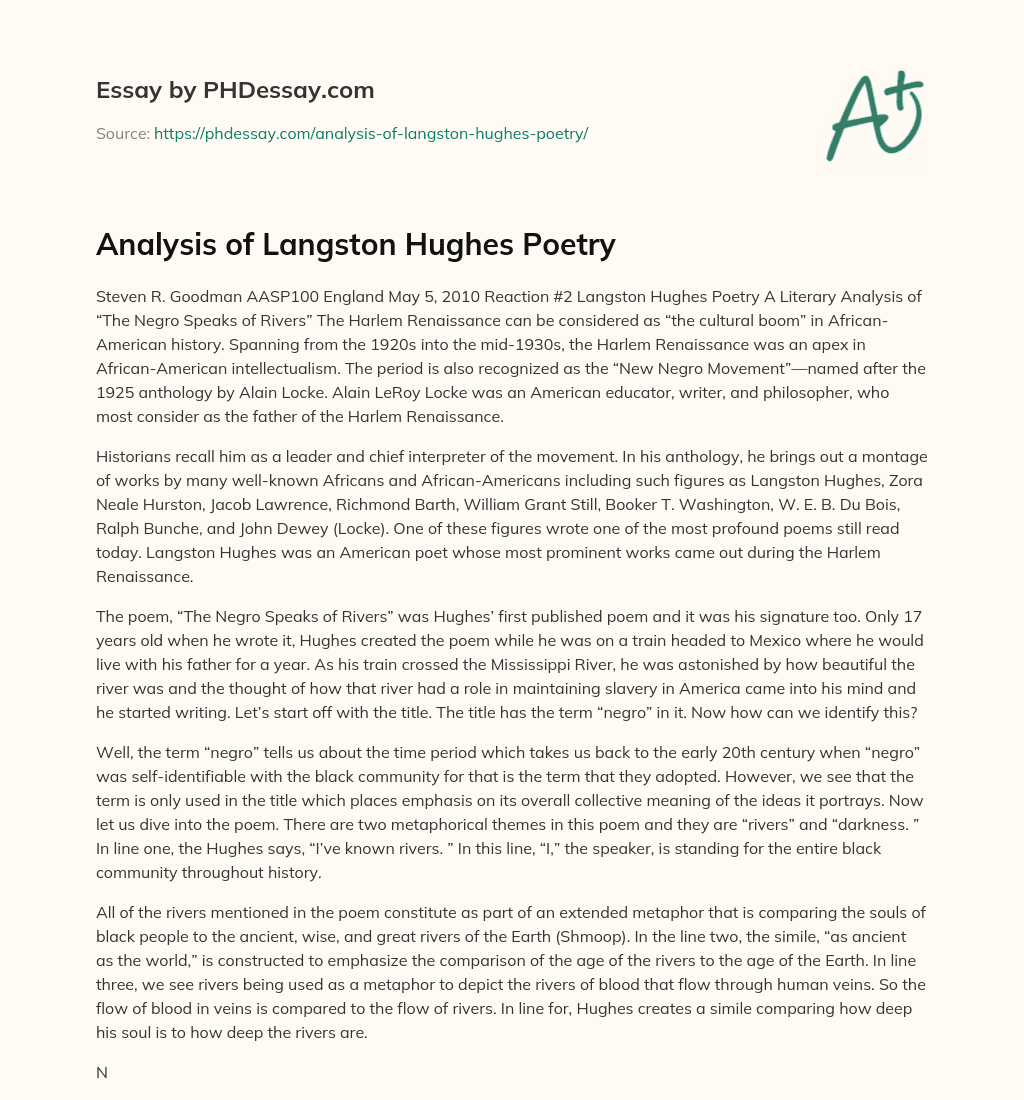 Analysis of Langston Hughes Poetry essay