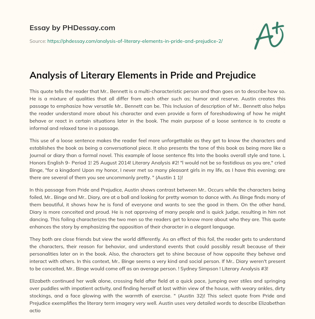 Analysis of Literary Elements in Pride and Prejudice essay