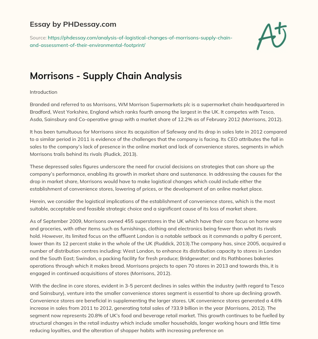 Morrisons – Supply Chain Analysis essay