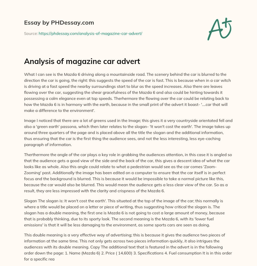 Analysis of magazine car advert essay