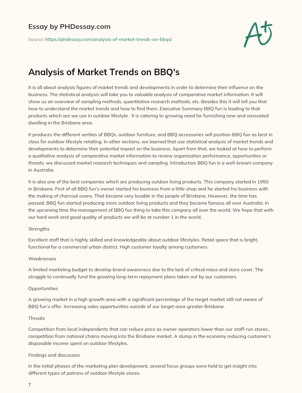 Analysis of Market Trends on BBQ’s essay