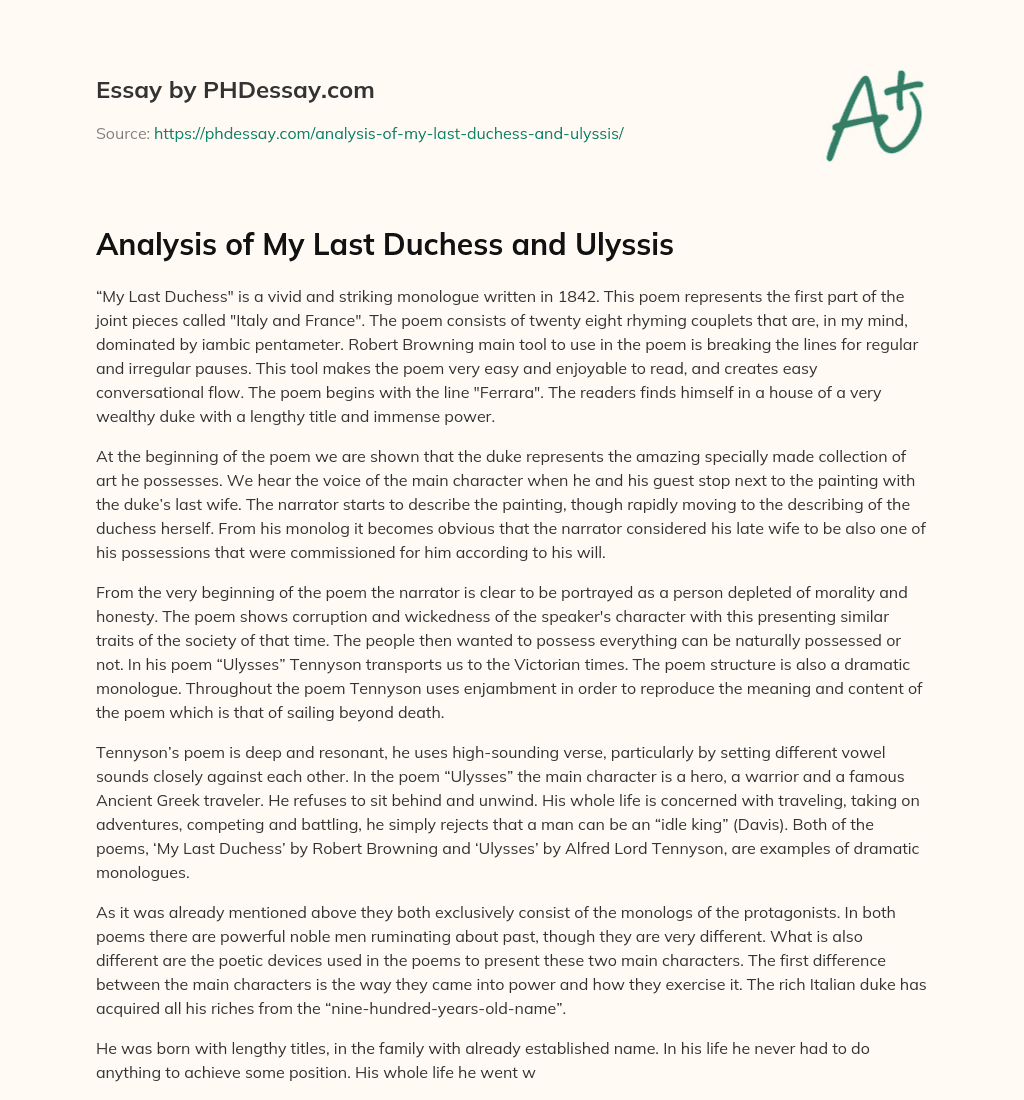 Analysis of My Last Duchess and Ulyssis essay