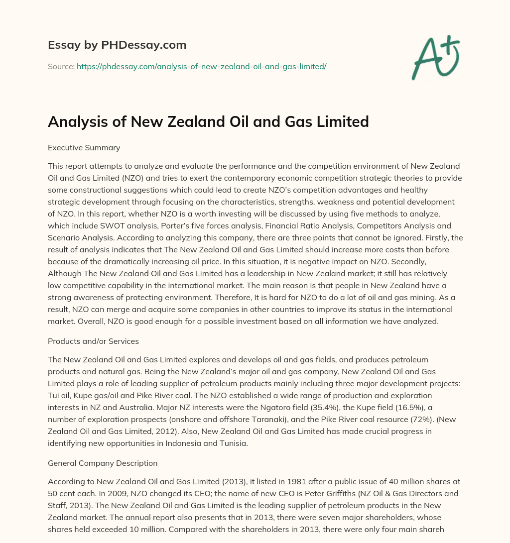 Analysis of New Zealand Oil and Gas Limited essay