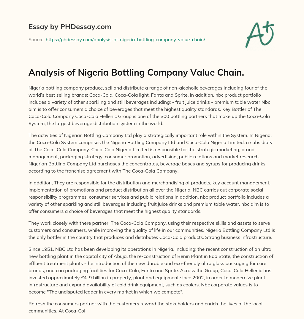 Analysis of Nigeria Bottling Company Value Chain. essay