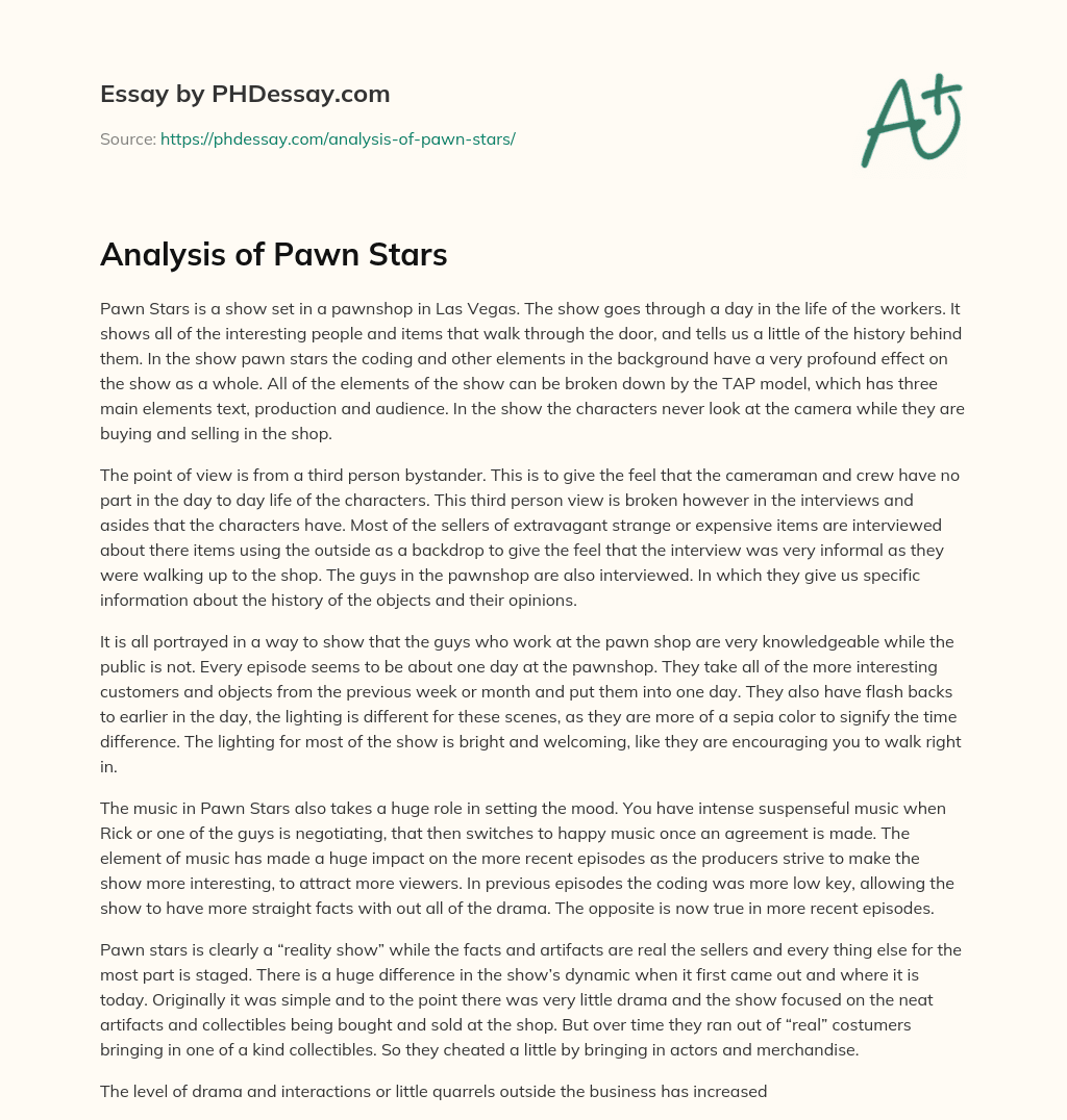 Analysis of Pawn Stars essay
