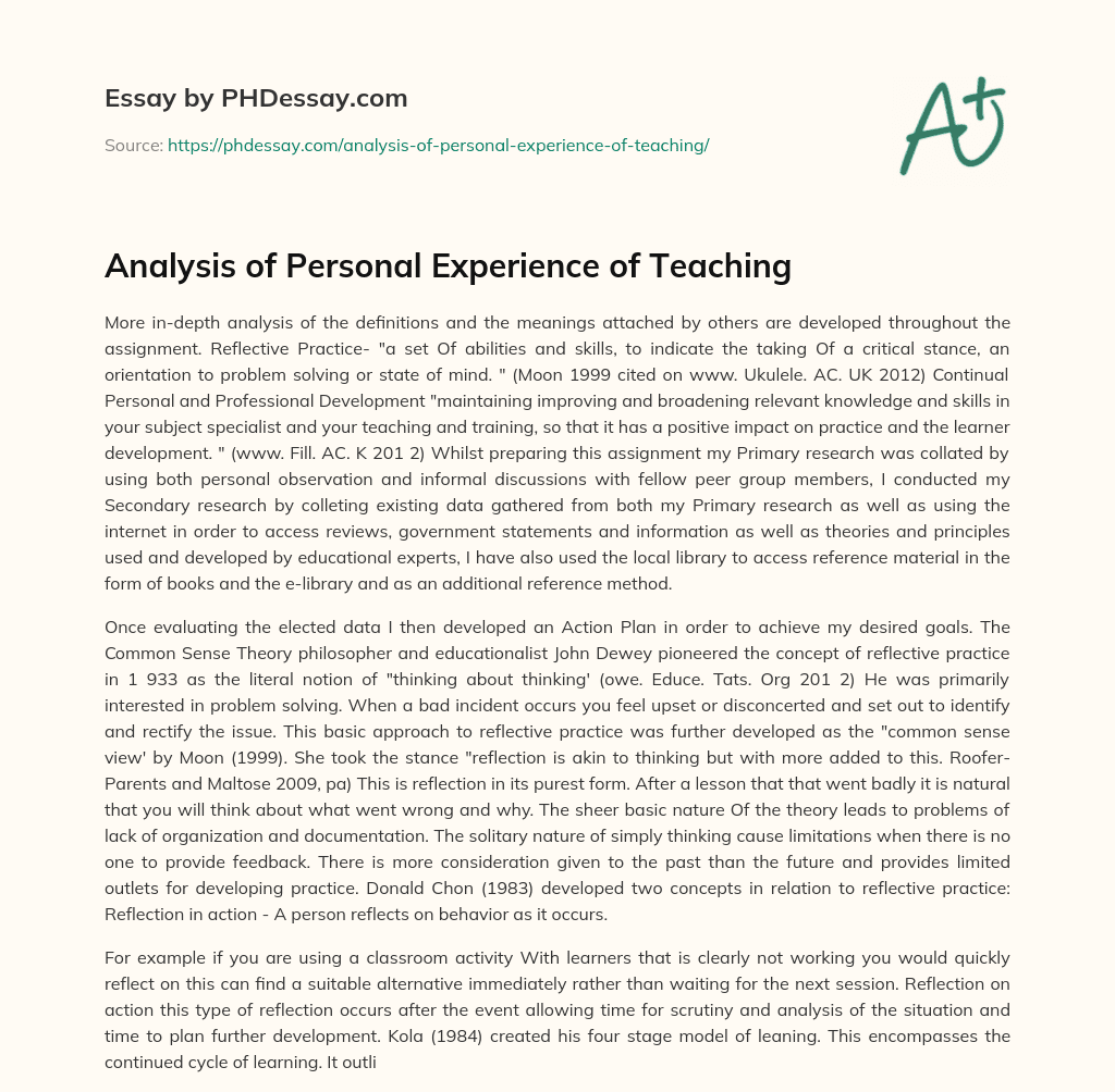 Analysis of Personal Experience of Teaching essay