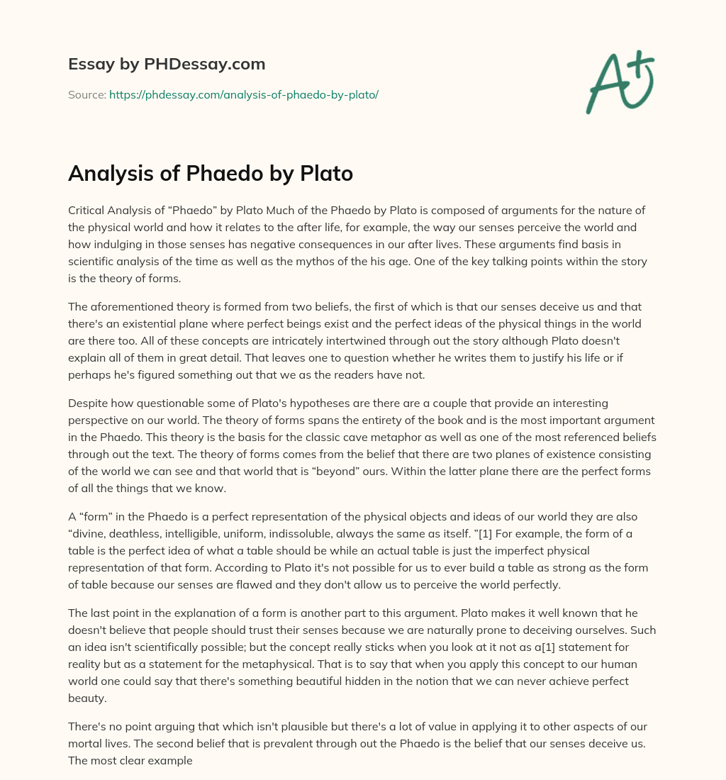 Analysis of Phaedo by Plato essay