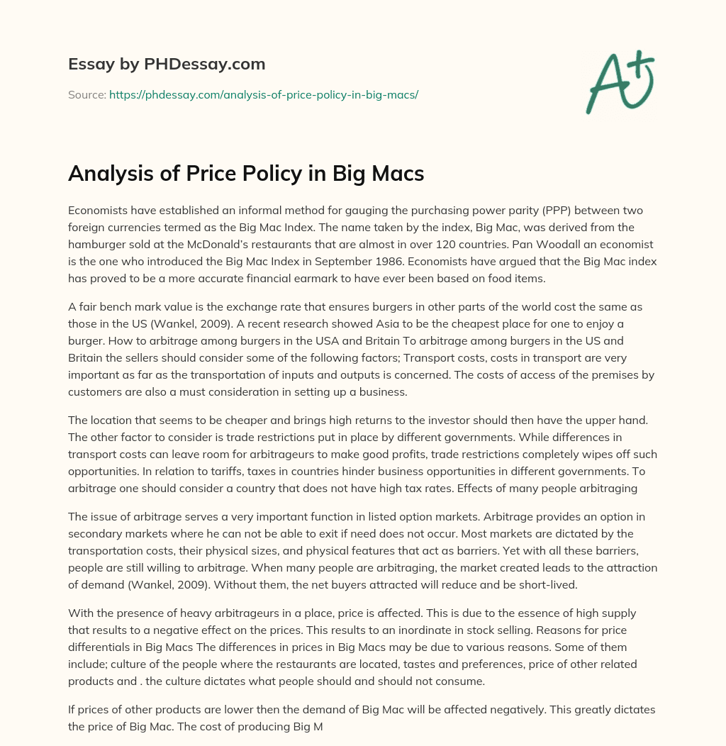 Analysis of Price Policy in Big Macs essay