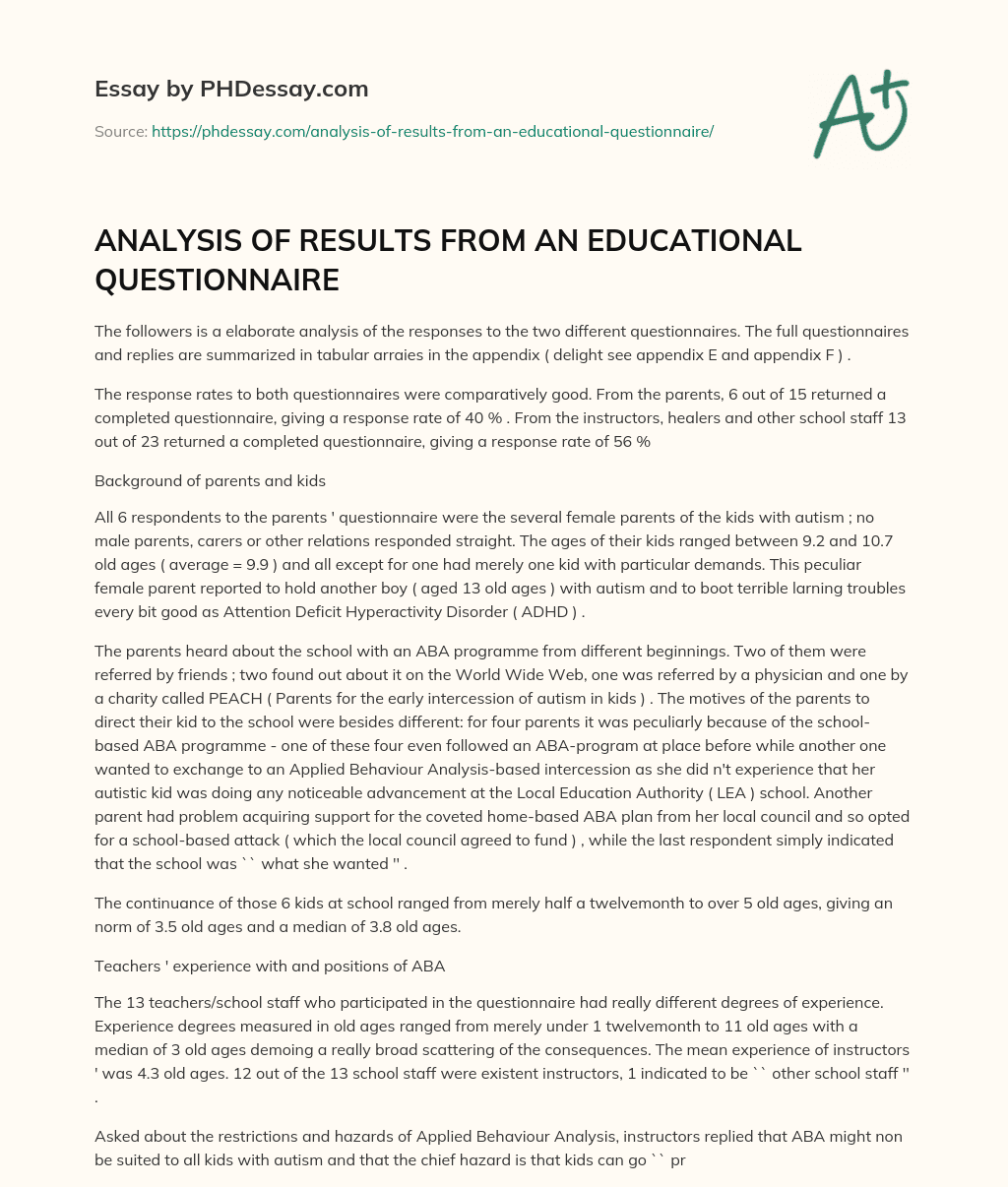 ANALYSIS OF RESULTS FROM AN EDUCATIONAL QUESTIONNAIRE essay
