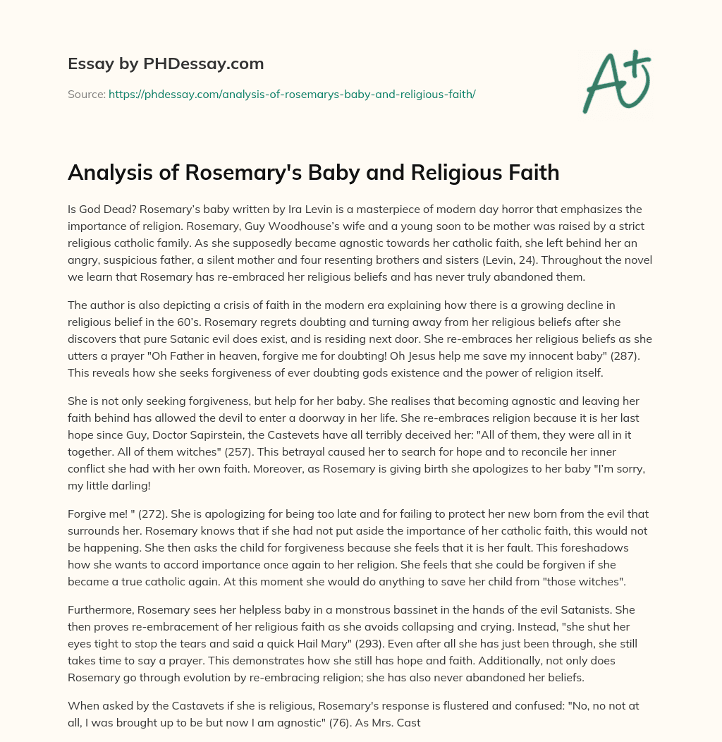 Analysis of Rosemary’s Baby and Religious Faith essay