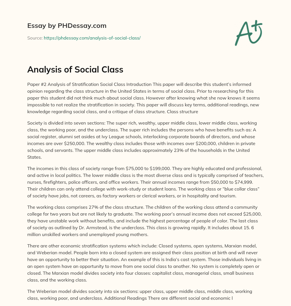 Analysis of Social Class essay
