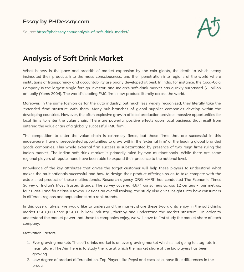 Analysis of Soft Drink Market essay