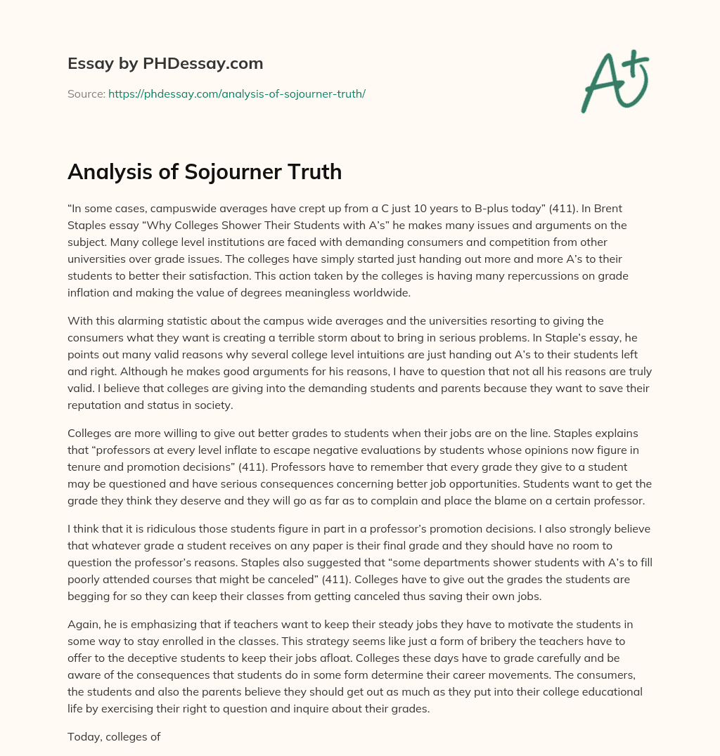 Analysis of Sojourner Truth essay