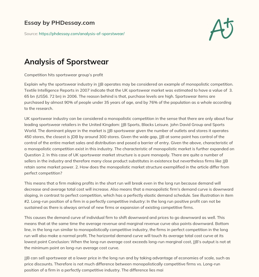 Analysis of Sporstwear essay
