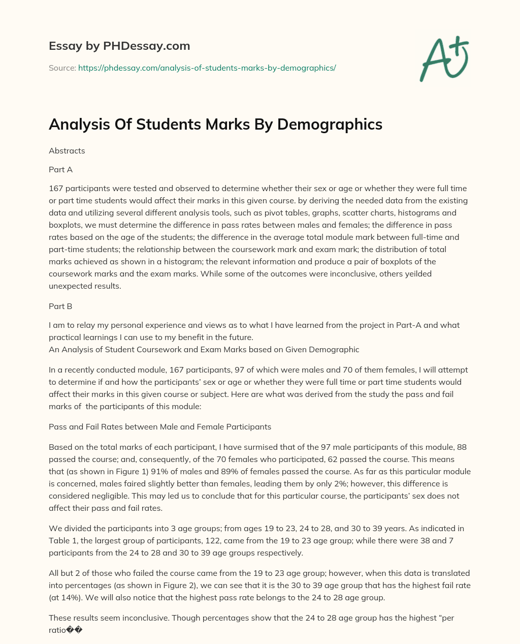 Analysis Of Students Marks By Demographics essay