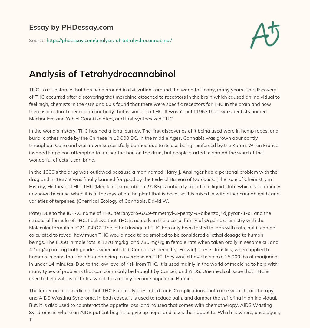 Analysis of Tetrahydrocannabinol essay