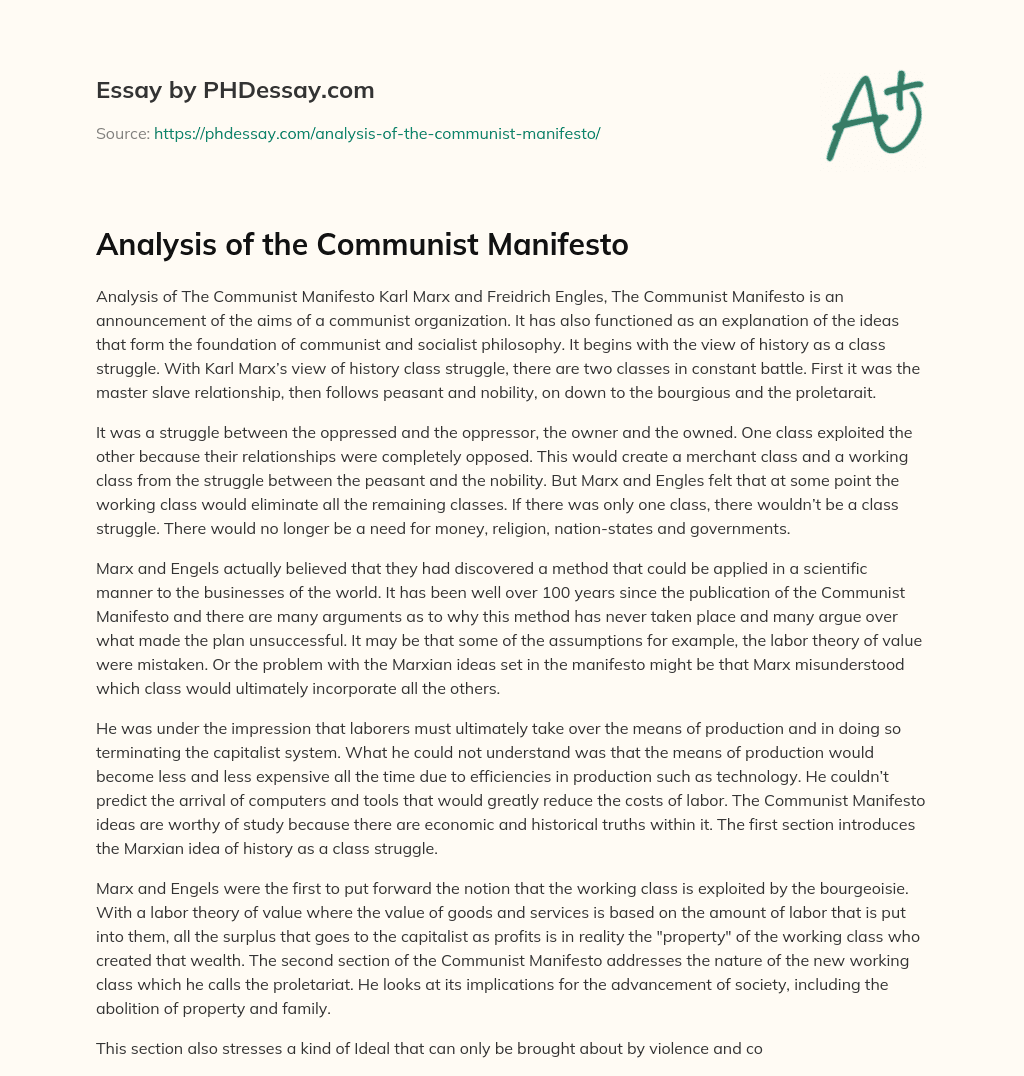 Analysis of the Communist Manifesto essay