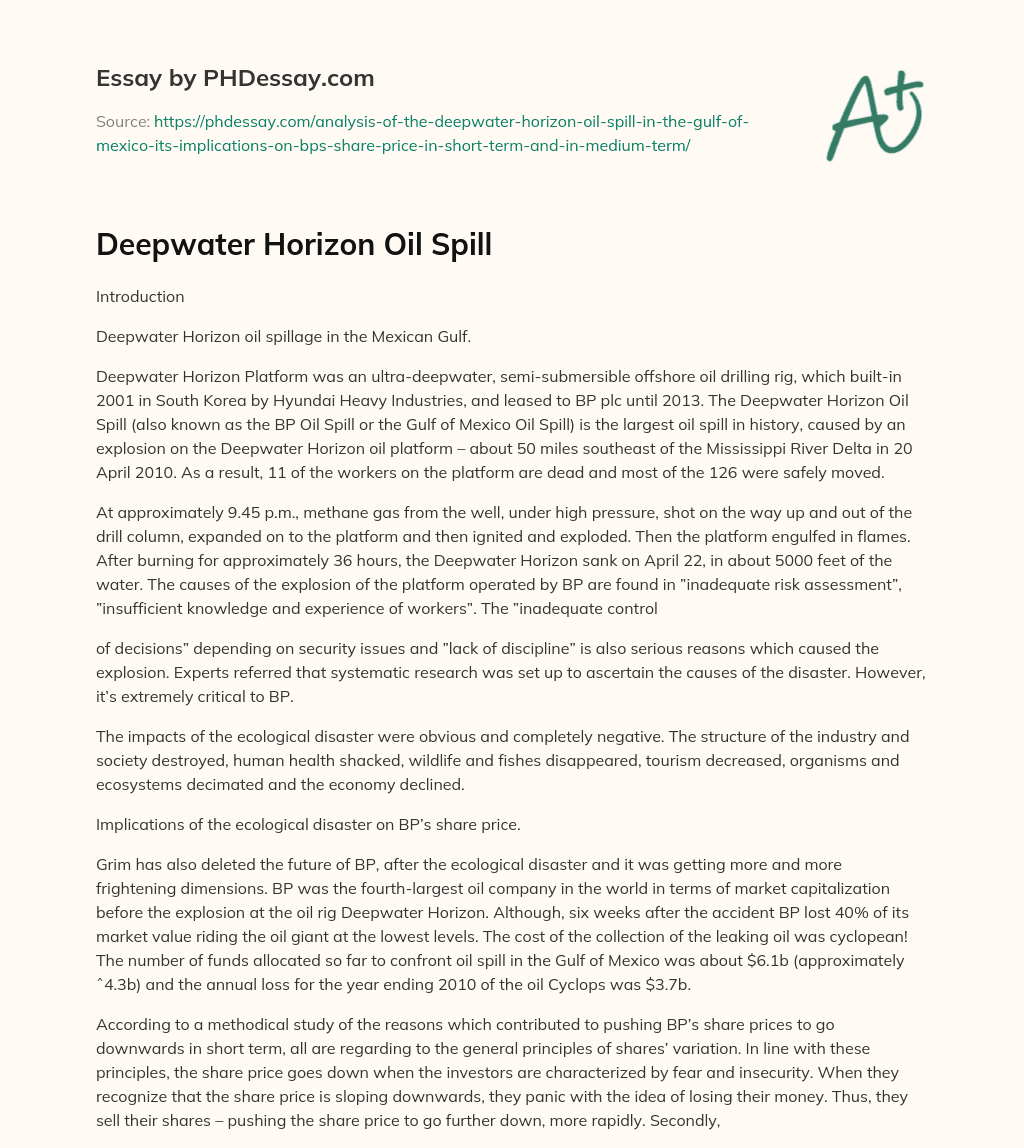 Deepwater Horizon Oil Spill essay