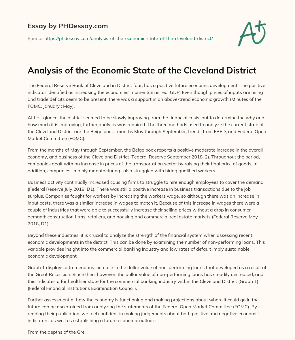 Analysis of the Economic State of the Cleveland District essay