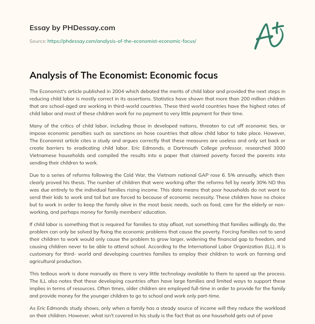 Analysis of The Economist: Economic focus essay