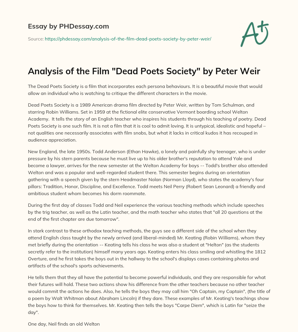 dead poets society final essay