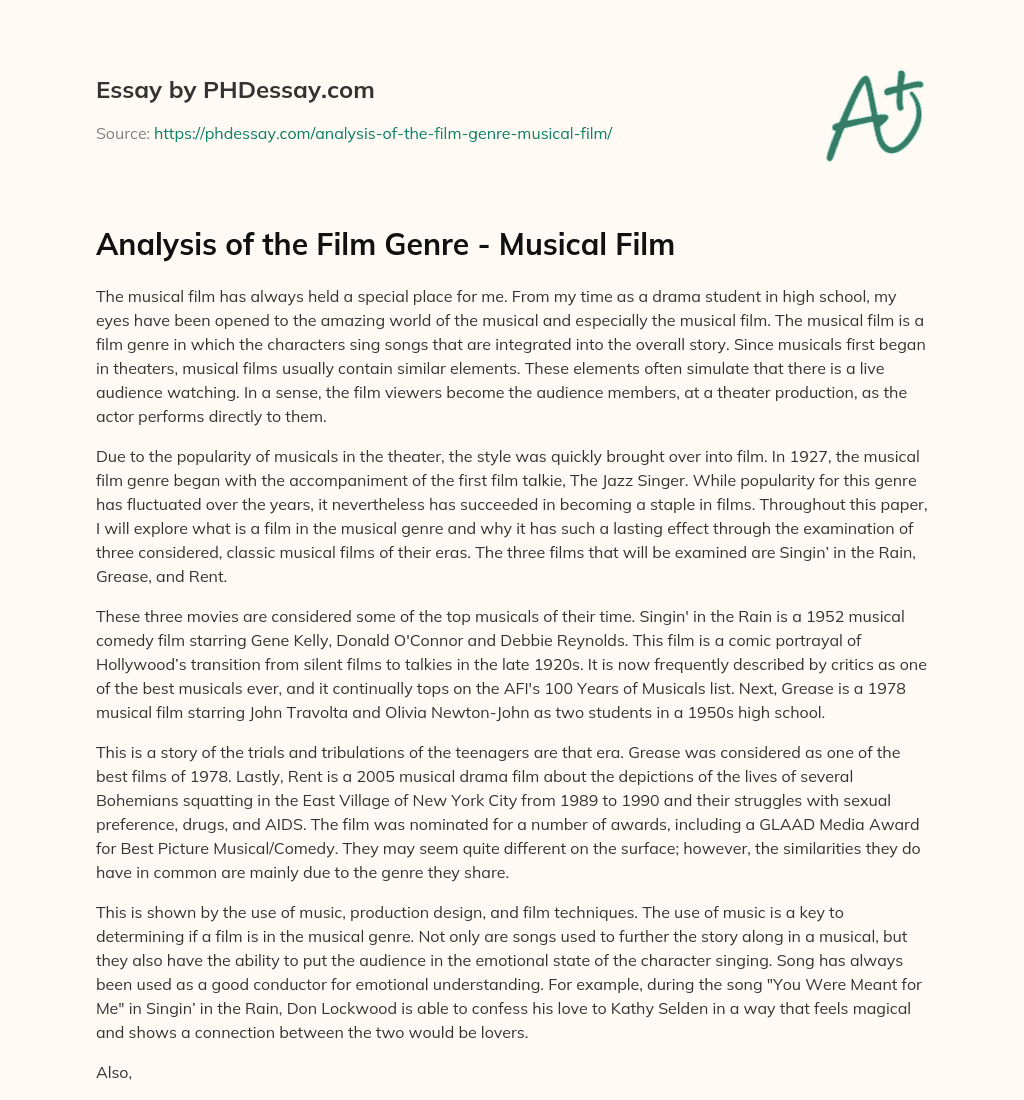 Analysis of the Film Genre – Musical Film essay